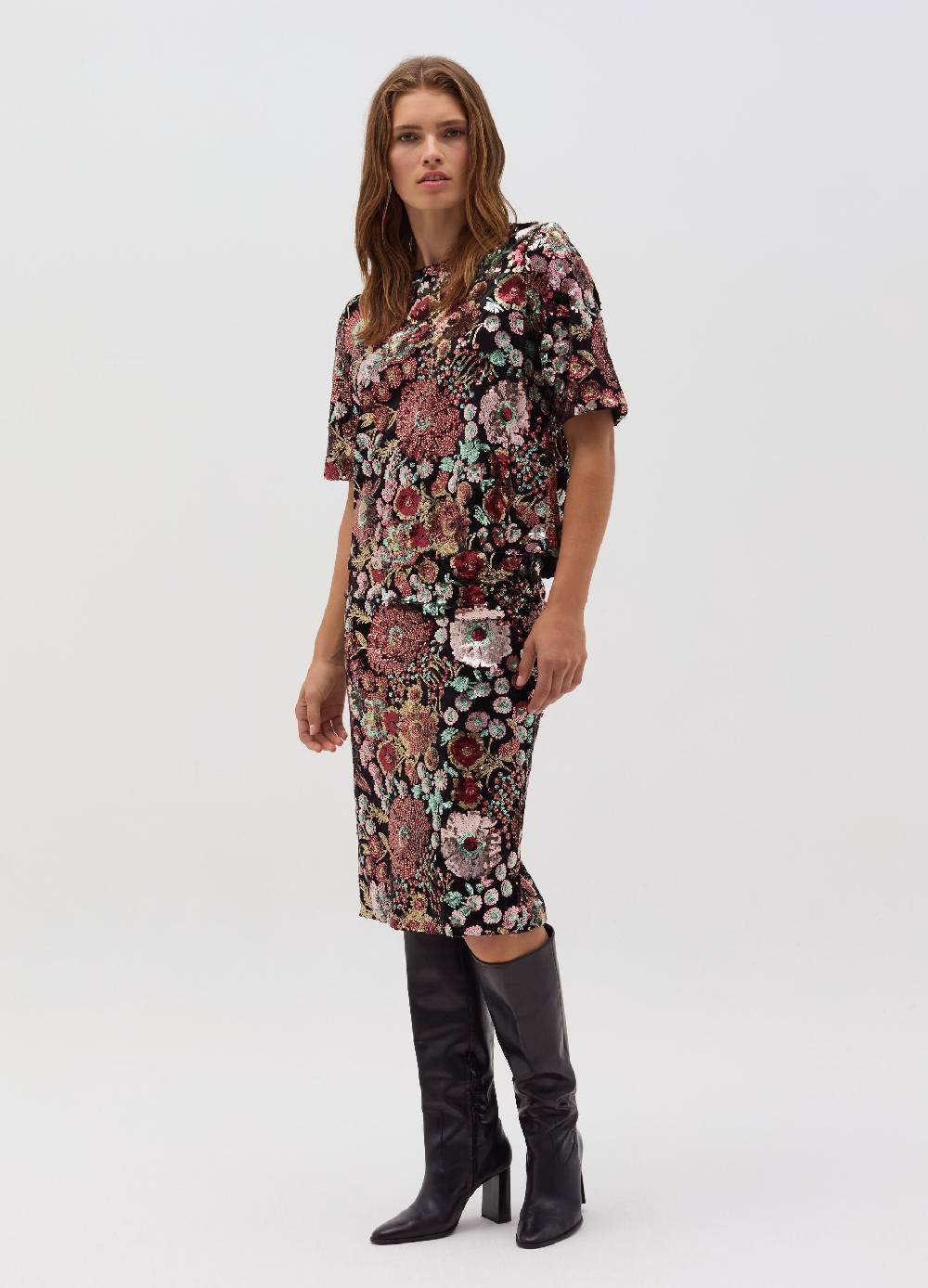 LULAH D. Maglia con disegno floreale in paillettes Pezzi Unici