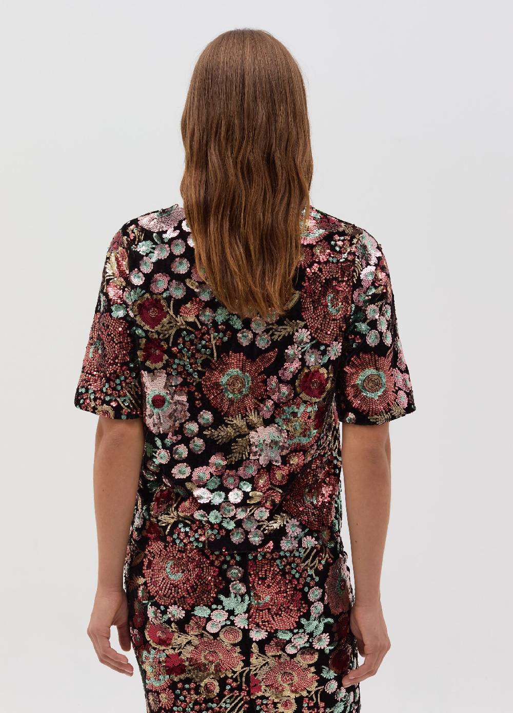 LULAH D. Maglia con disegno floreale in paillettes Pezzi Unici