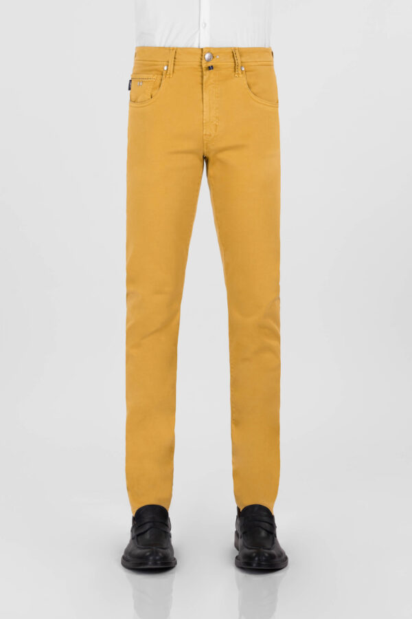 Sartoria Tramarossa PANTALONE LEONARDO ZIP SS SLIM IN GABARDINA DI COTONE STRETCH GIALLO Duty-free