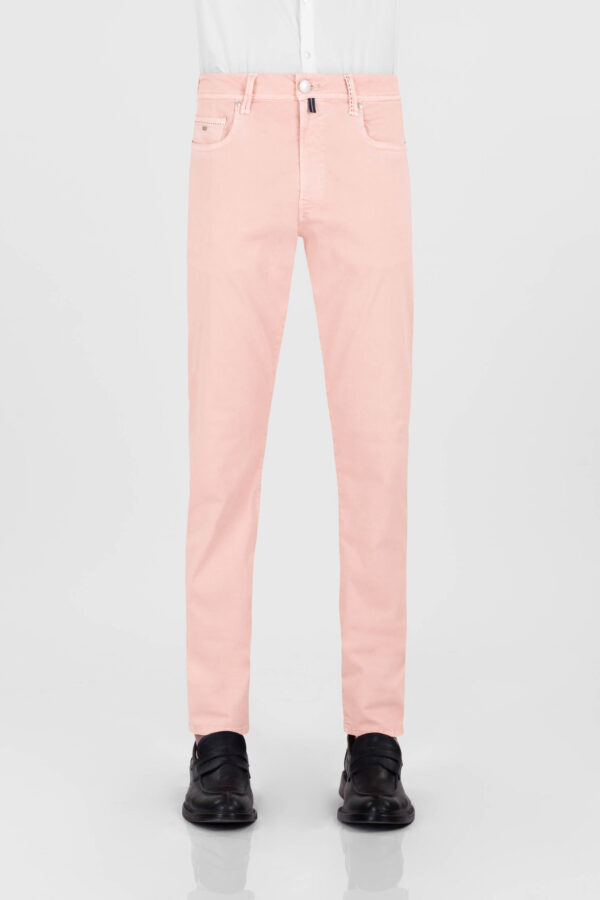 Sartoria Tramarossa PANTALONE LEONARDO ZIP SS SLIM IN GABARDINA DI COTONE STRETCH ROSA Sconti questo mese