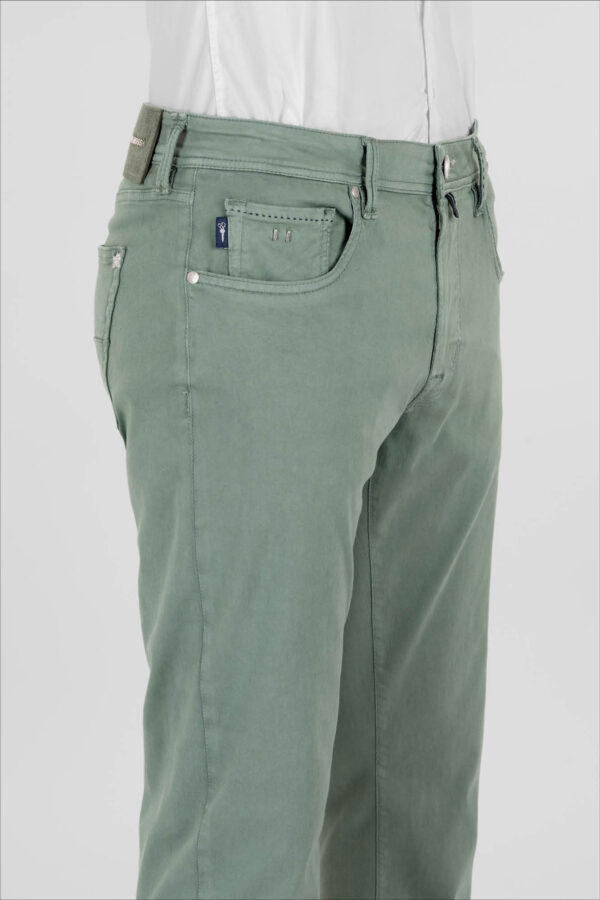 Sartoria Tramarossa PANTALONE LEONARDO ZIP SS SLIM IN GABARDINA DI COTONE STRETCH VERDE 2025