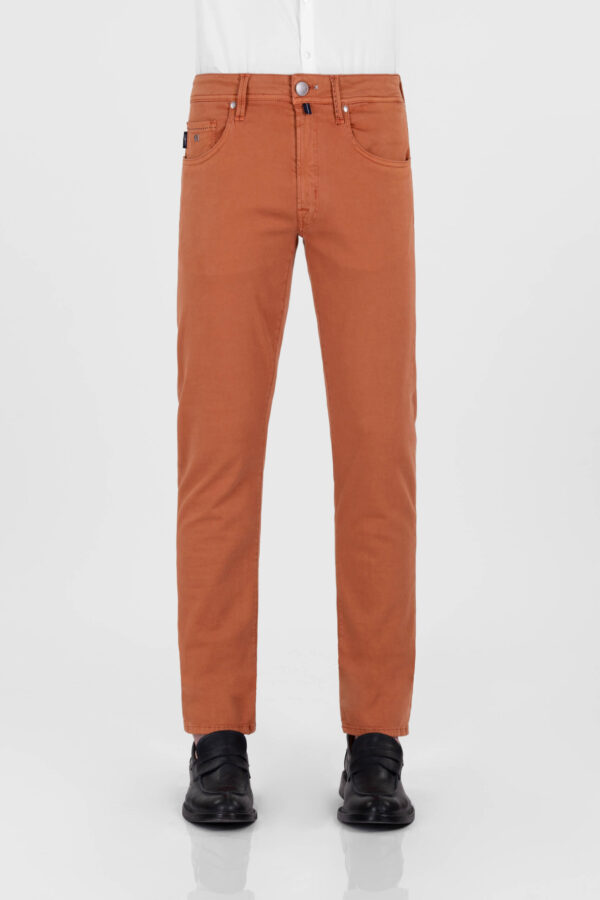 Sartoria Tramarossa PANTALONE MICHELANGELO ZIP SS REGULAR IN GABARDINA DI COTONE STRETCH ARANCIONE Promozione
