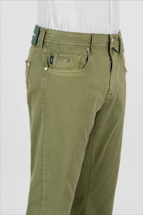 Sartoria Tramarossa PANTALONE MICHELANGELO ZIP SS REGULAR IN GABARDINA DI COTONE STRETCH VERDE Spedizione Gratuita