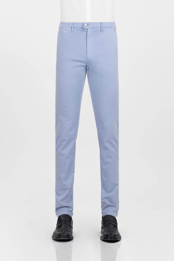 Sartoria Tramarossa PANTALONE LUIS SLIM IN GABARDINA LEGGERA DI COTONE CON STAMPA ESTERNA STRETCH BLU CHIARO Soddisfazione Garantita