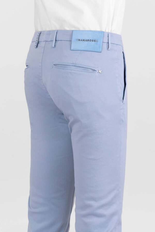 Sartoria Tramarossa PANTALONE LUIS SLIM IN GABARDINA LEGGERA DI COTONE CON STAMPA ESTERNA STRETCH BLU CHIARO Soddisfazione Garantita