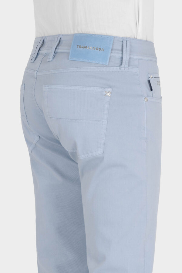 Sartoria Tramarossa PANTALONE MICHELANGELO ZIP SS REGULAR IN GABARDINA DI COTONE CON STAMPA ESTERNA BLU CHIARO Qualità Garantita