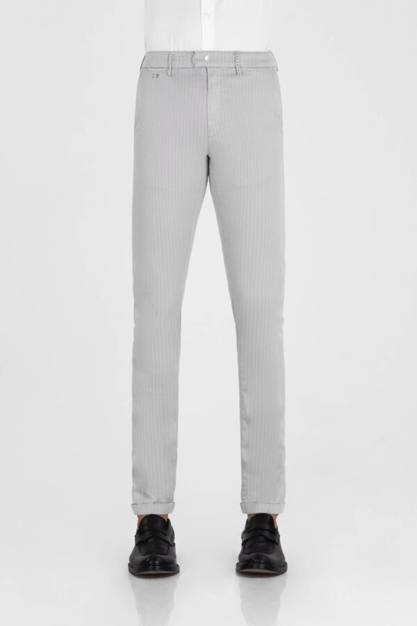 Sartoria Tramarossa PANTALONE LUIS SLIM IN GABARDINA LEGGERA DI COTONE CON STAMPA ESTERNA STRETCH GRIGIO Acquista Ora