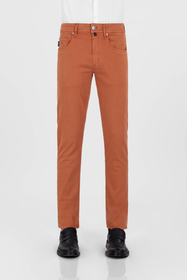 Sartoria Tramarossa PANTALONE LEONARDO ZIP SS SLIM IN GABARDINA DI COTONE STRETCH ARANCIONE Promozione Limitata