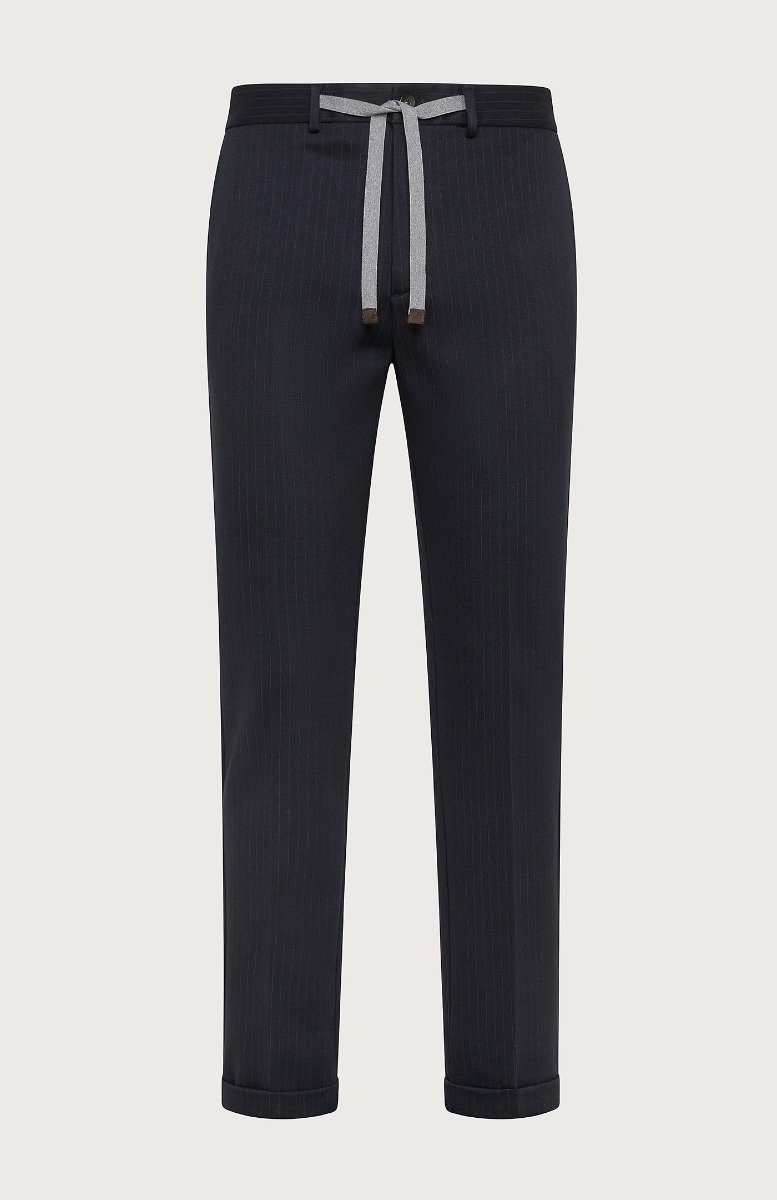 Seventy Pantalone con coulisse in punto stoffa gessato - Col. Blu