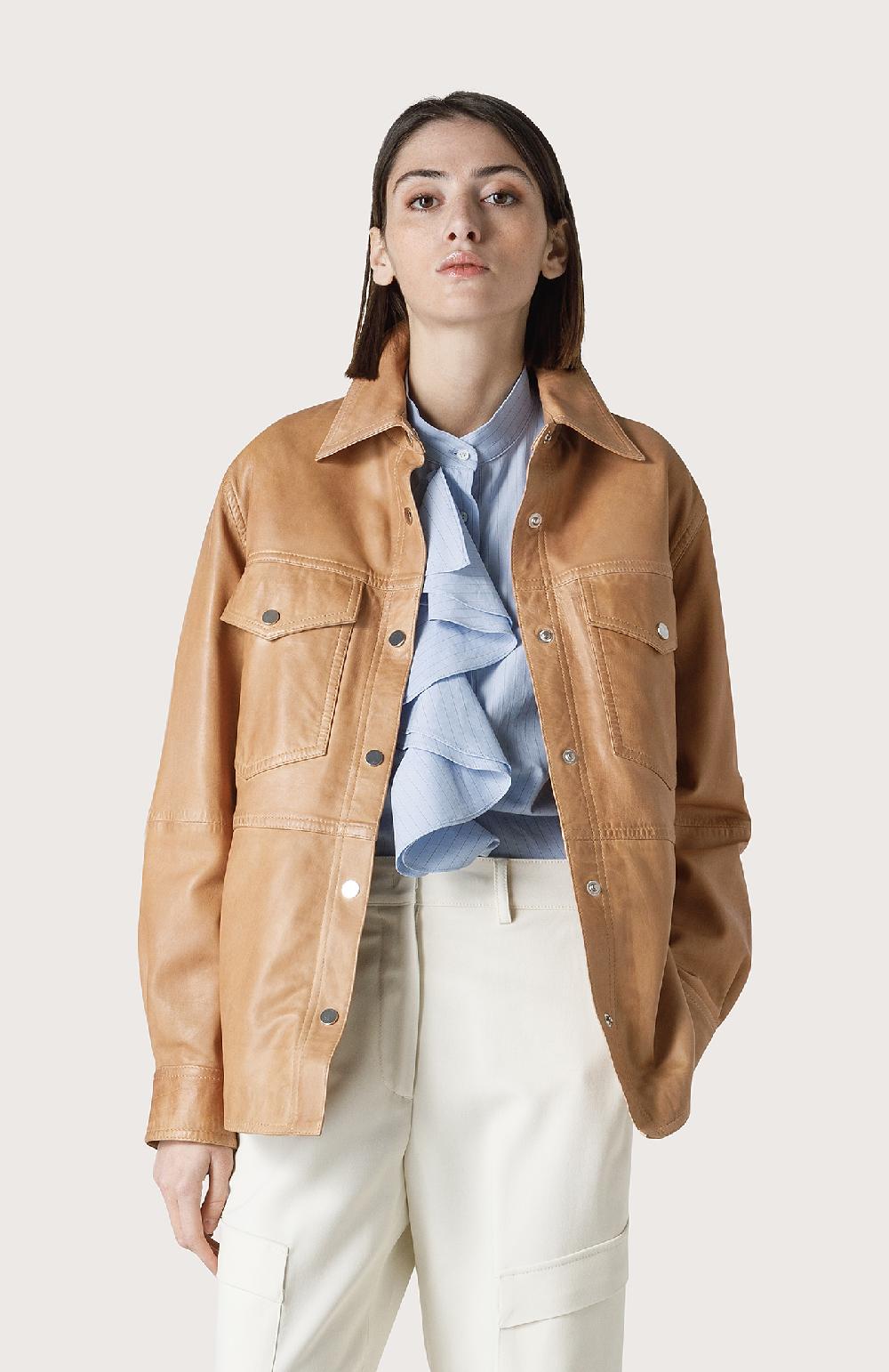 Seventy Overshirt in pelle effetto vintage - Col. Neutro Nuova