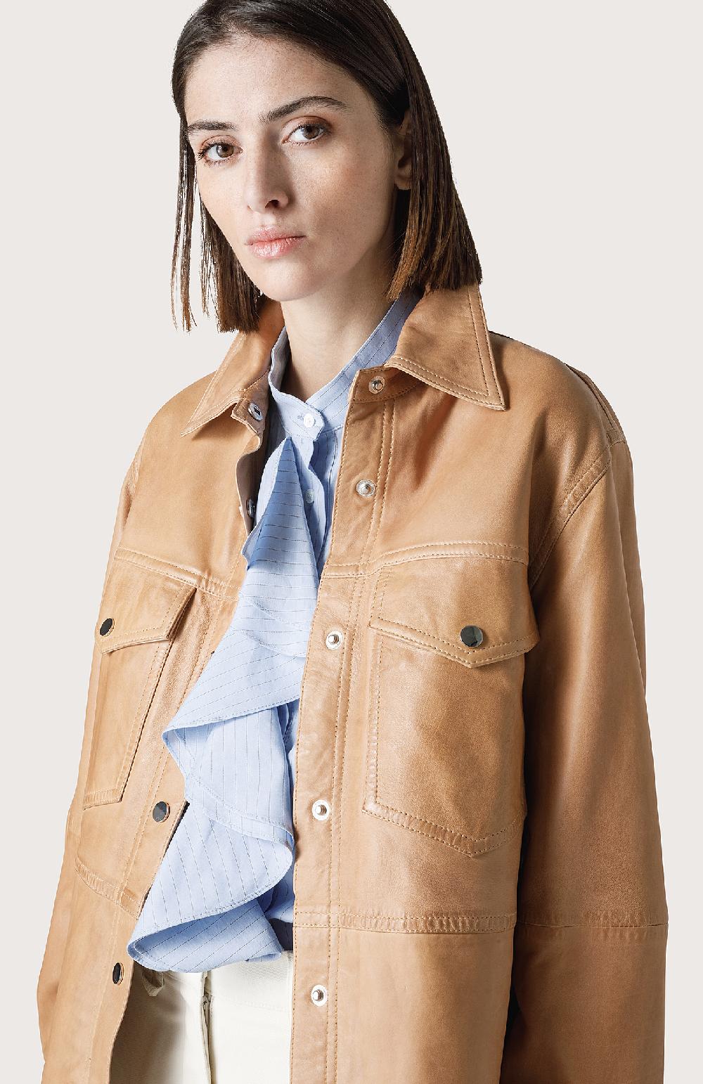 Seventy Overshirt in pelle effetto vintage - Col. Neutro Nuova