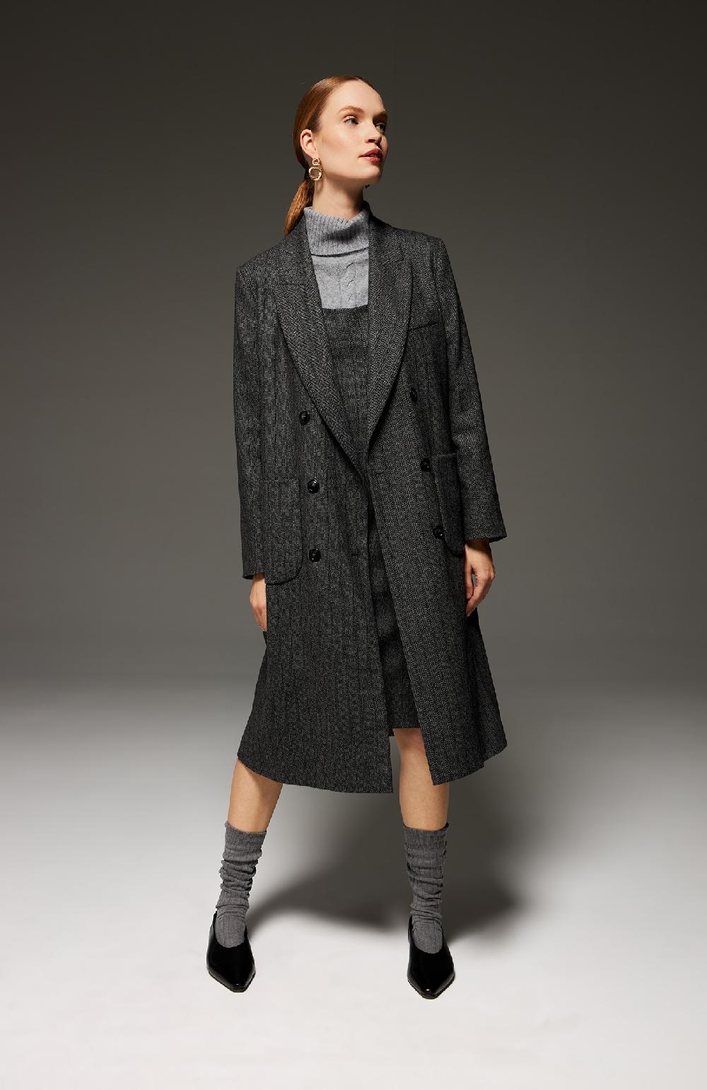 Seventy Cappotto doppiopetto in misto lana gessata lurex - Col. Grigio Nuovo