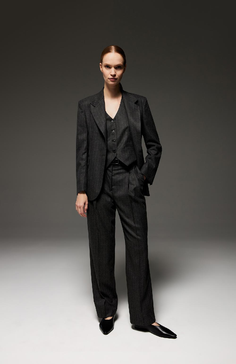 Seventy Pantalone lungo dritto con pinces in flanella gessata - Col. Grigio Promozione