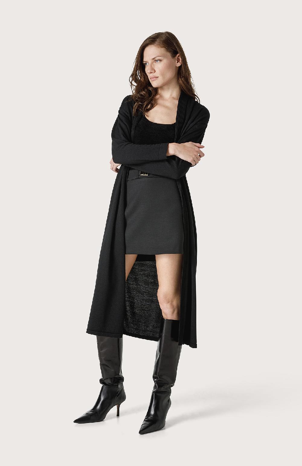 Seventy Maxi cardigan con cintura - Col. Nero Qualità