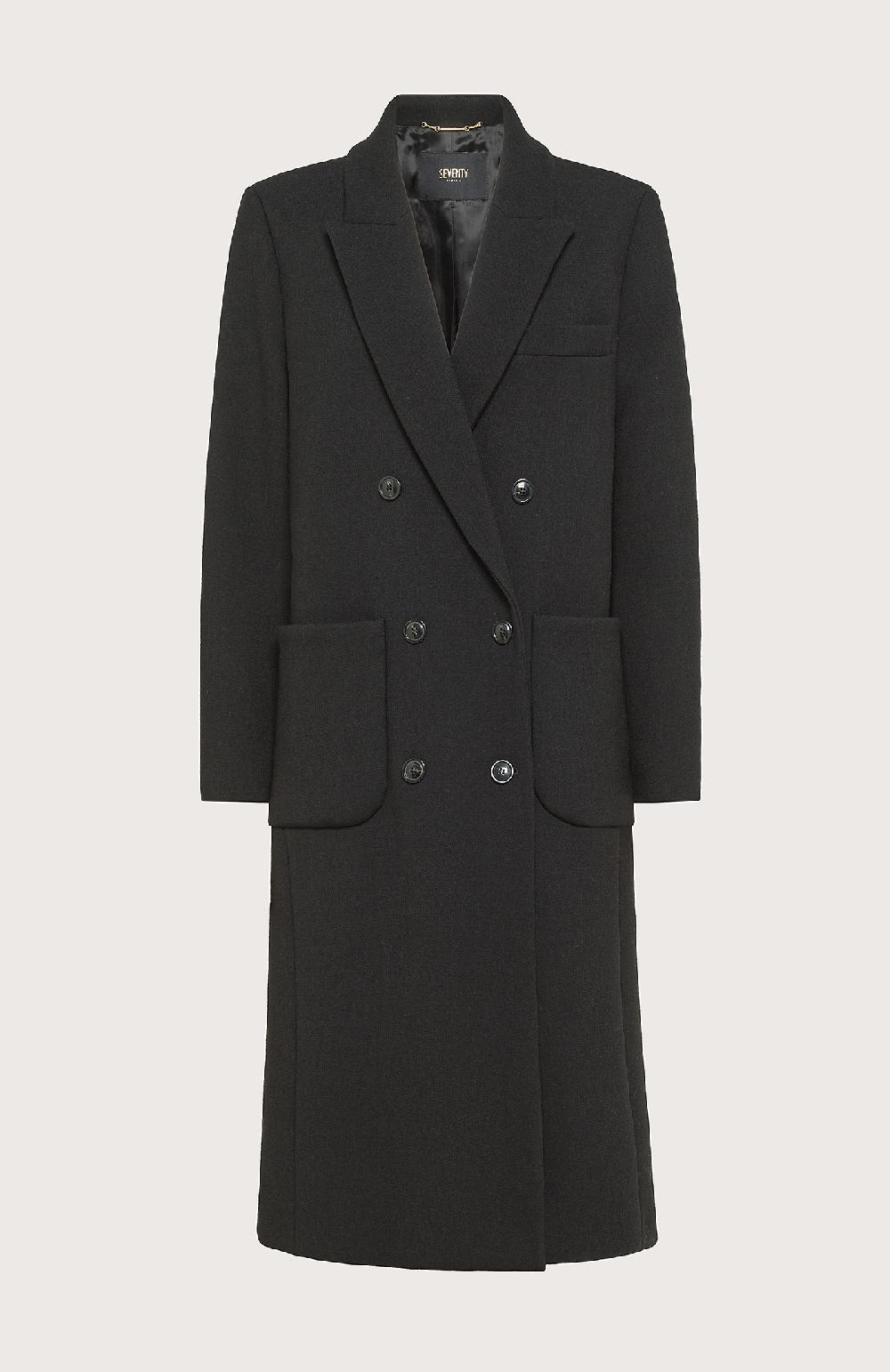 Seventy Cappotto doppiopetto in misto lana bistretch - Col. Nero Super Saving Price