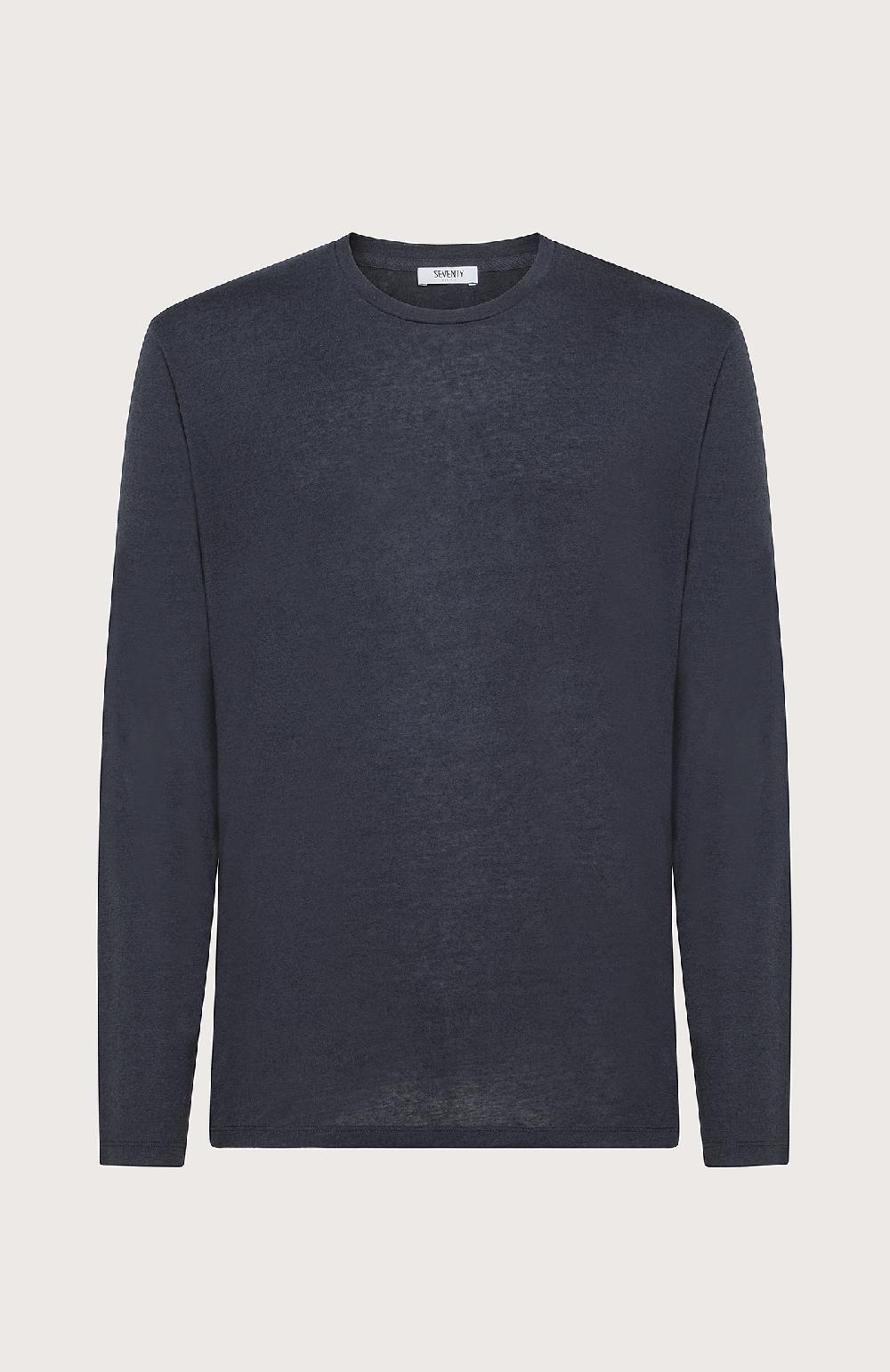 Seventy T-shirt girocollo in misto lana - Col. Blu