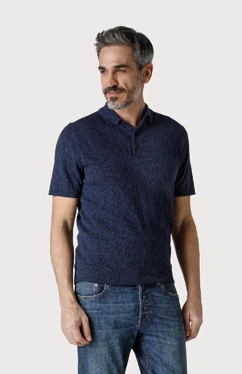 Seventy Polo fiammata con dettagli a coste - Col. Blu Italy