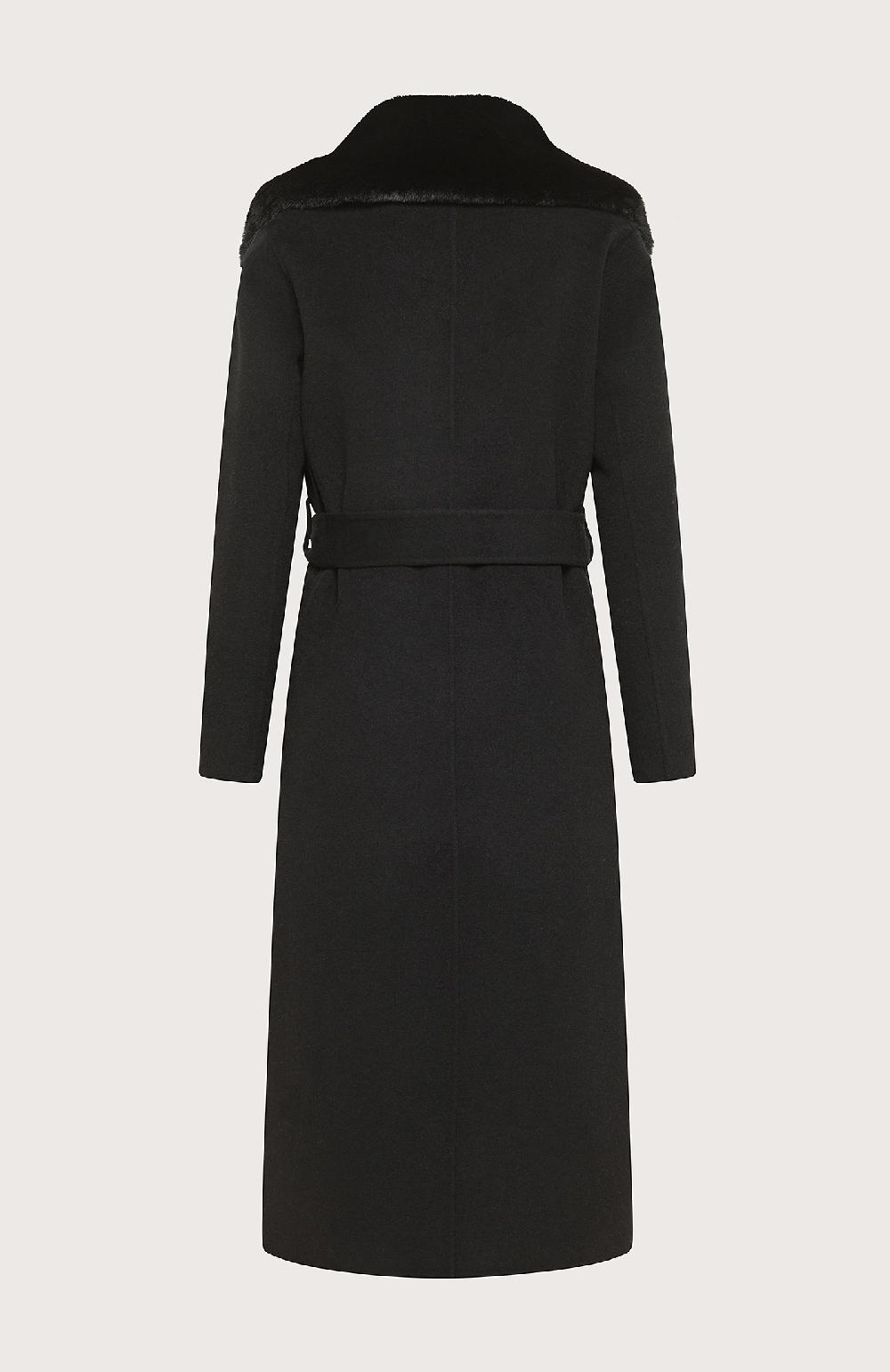 Seventy Cappotto stile vestaglia in panno double con collo in ecopelliccia - Col. Nero In Vendita