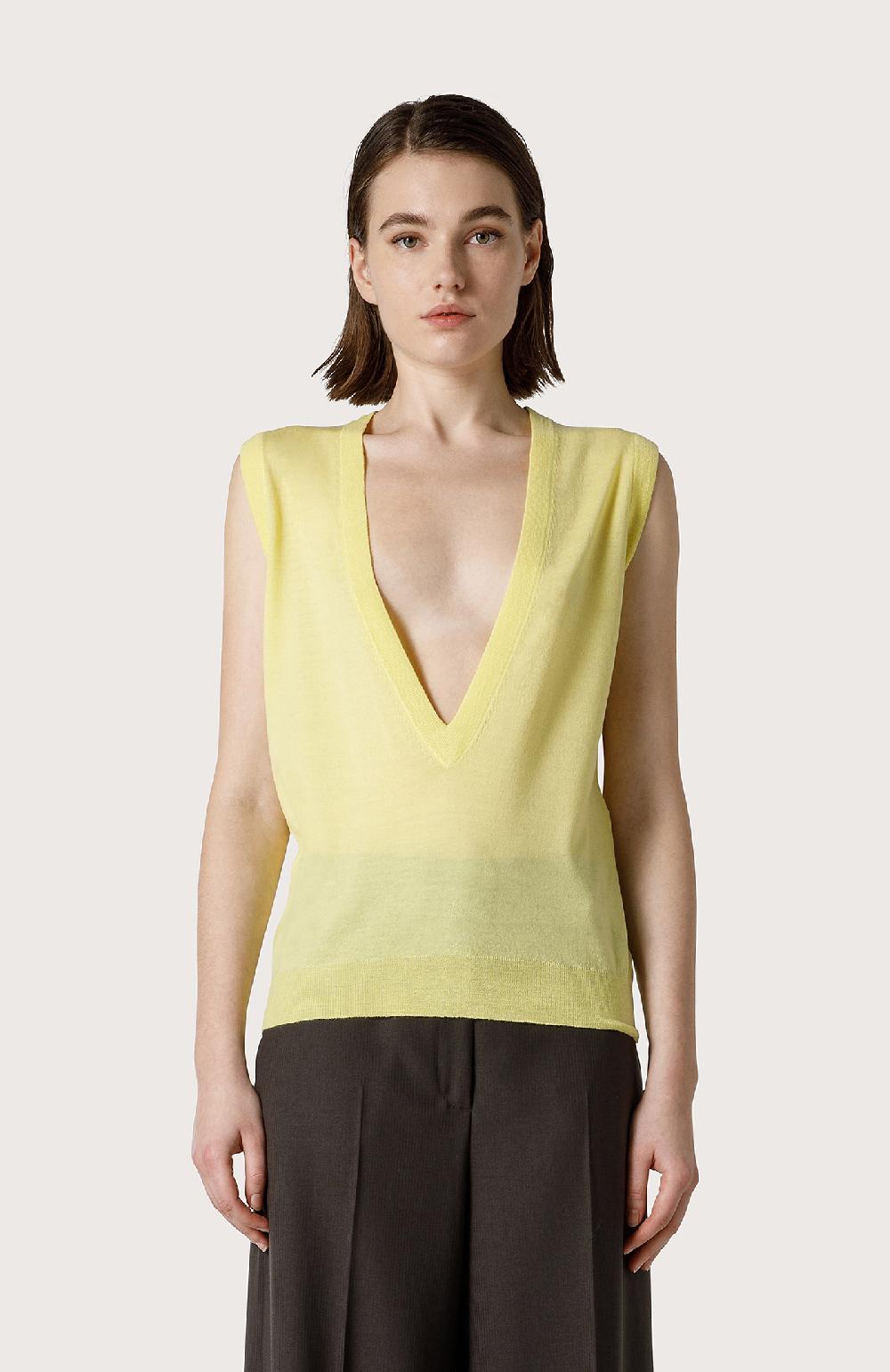 Seventy Gilet in merinos sottile - Col. Giallo Prezzo di fabbrica