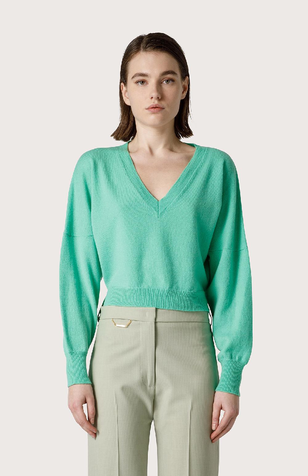 Seventy Maglia in misto cashmere collo a V - Col. Verde Offerta speciale