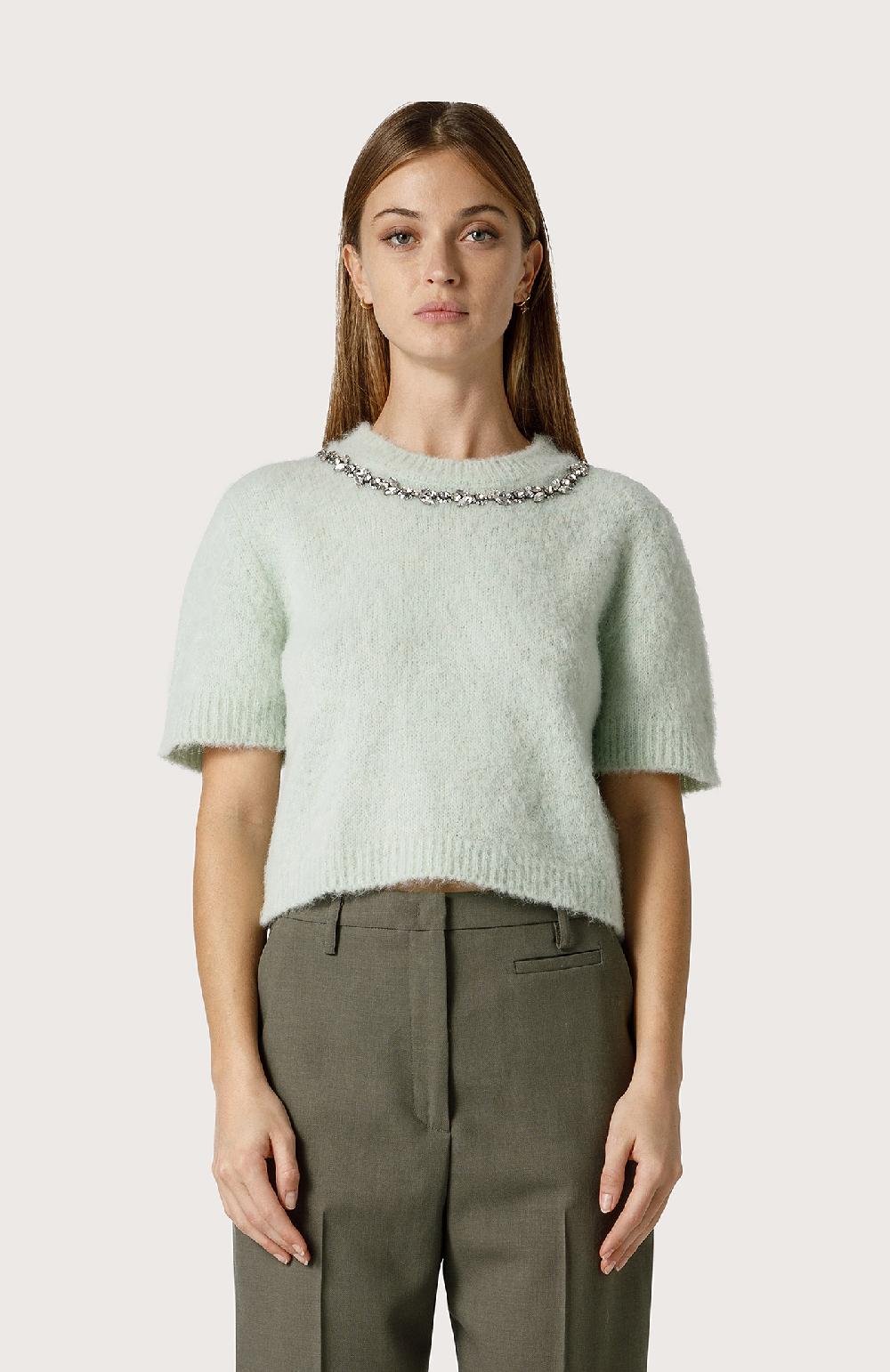 Seventy Maglia crop con cristalli - Col. Verde Grande vendita