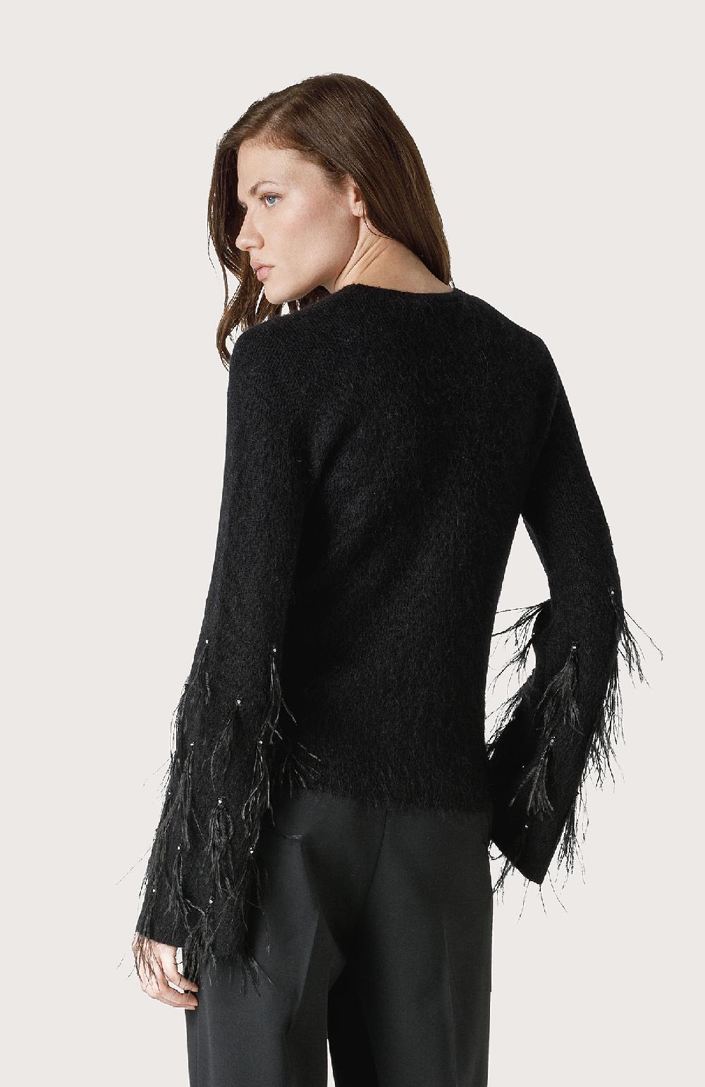 Seventy Maglia con piume e pietre ricamate a mano - Col. Nero Sconto