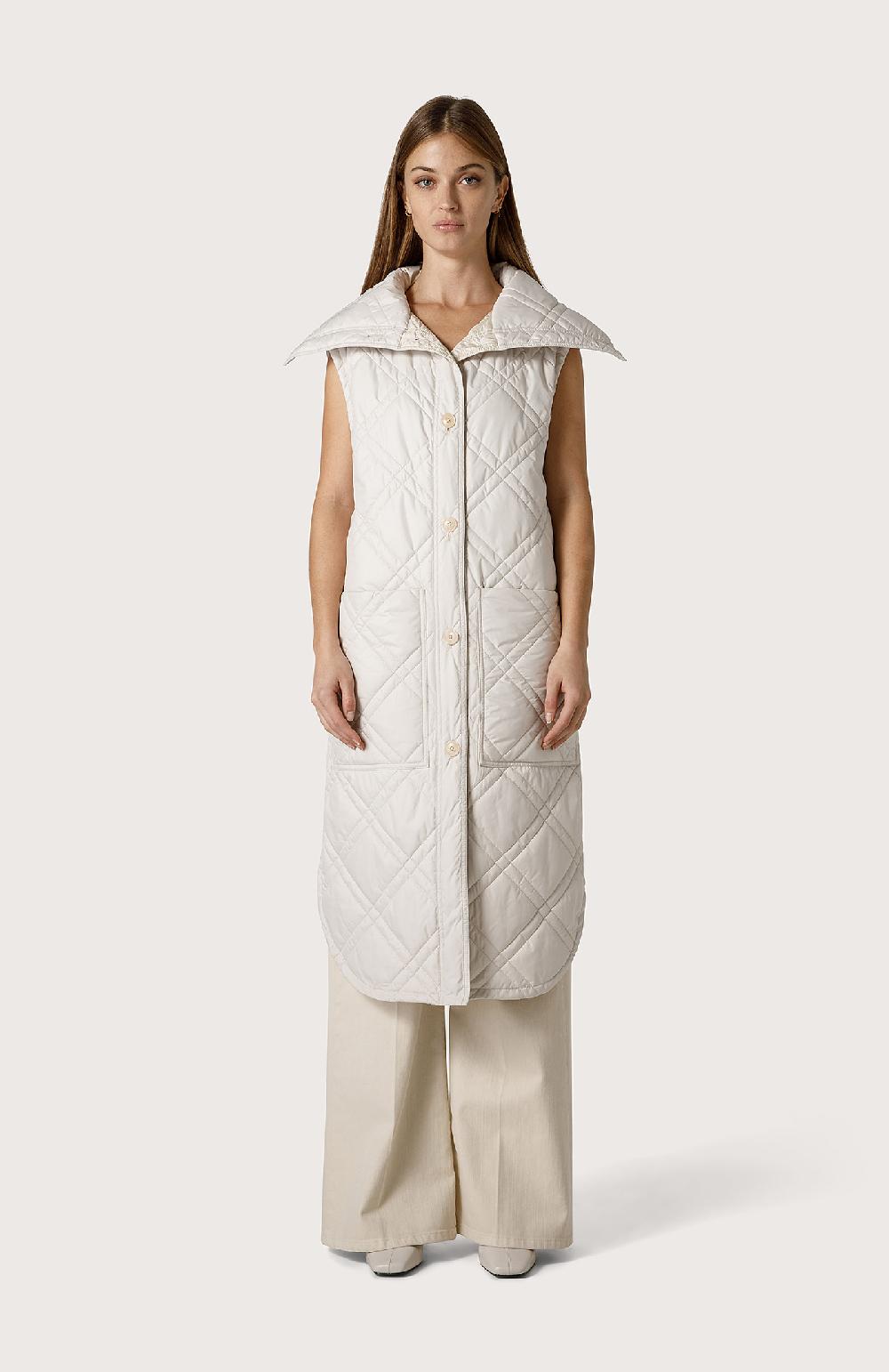 Seventy Gilet trapuntato lungo - Col. Bianco Vendita Calda