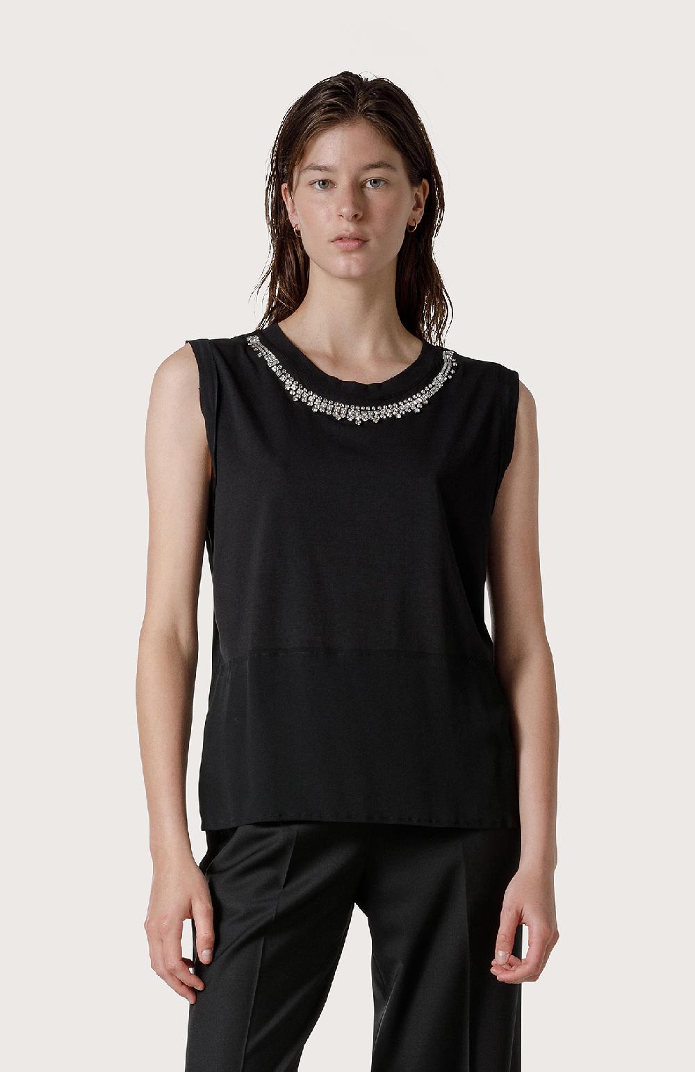 Seventy Maglia smanicata con ricamo di strass - Col. Nero Hotsell