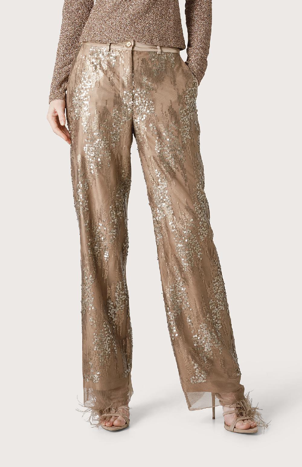 Seventy Pantalone con ricamo di paillettes - Col. Neutro Trasporto libero internazionale