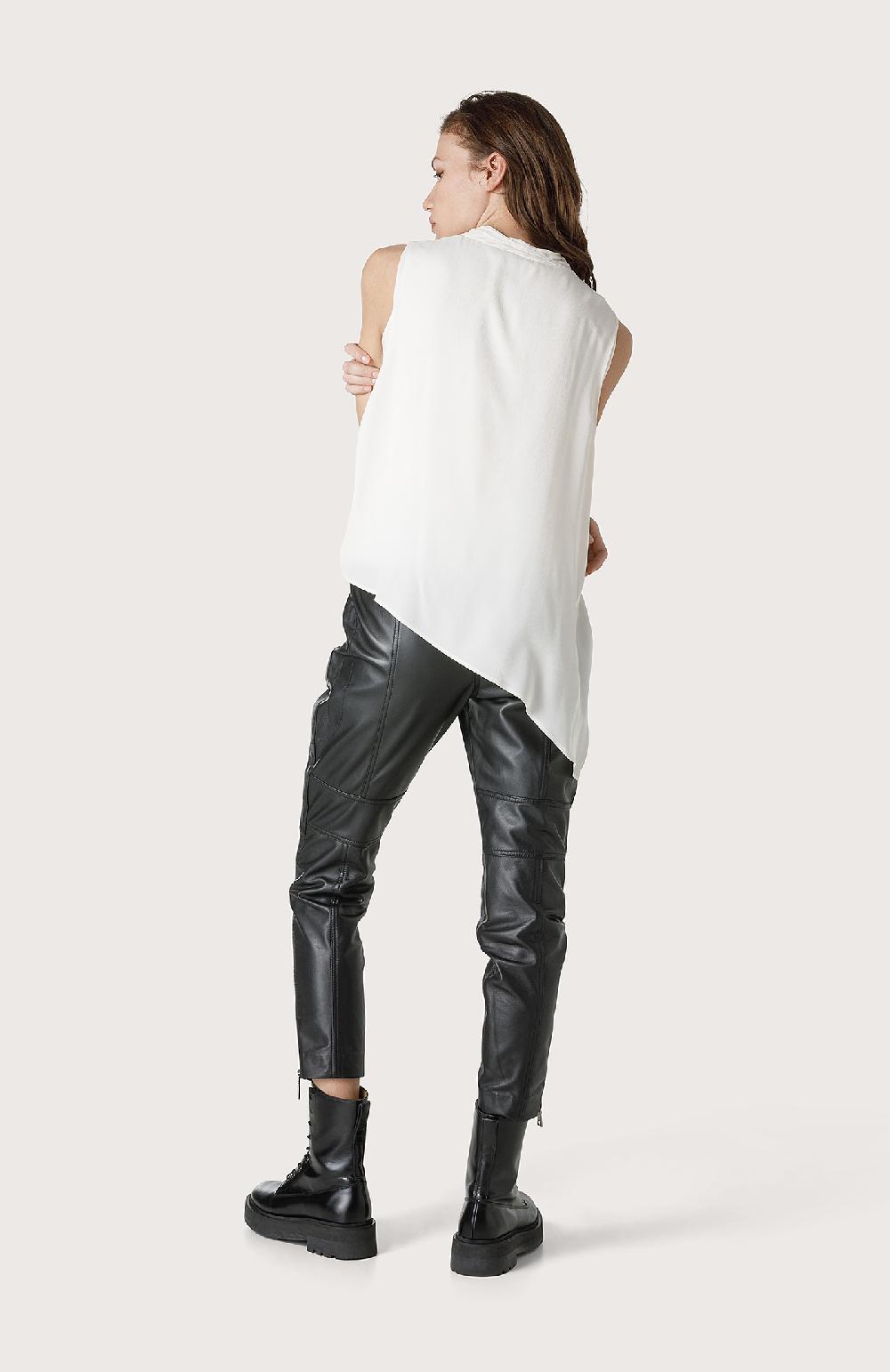 Seventy Pantalone in pelle stile bikers - Col. Nero Presa