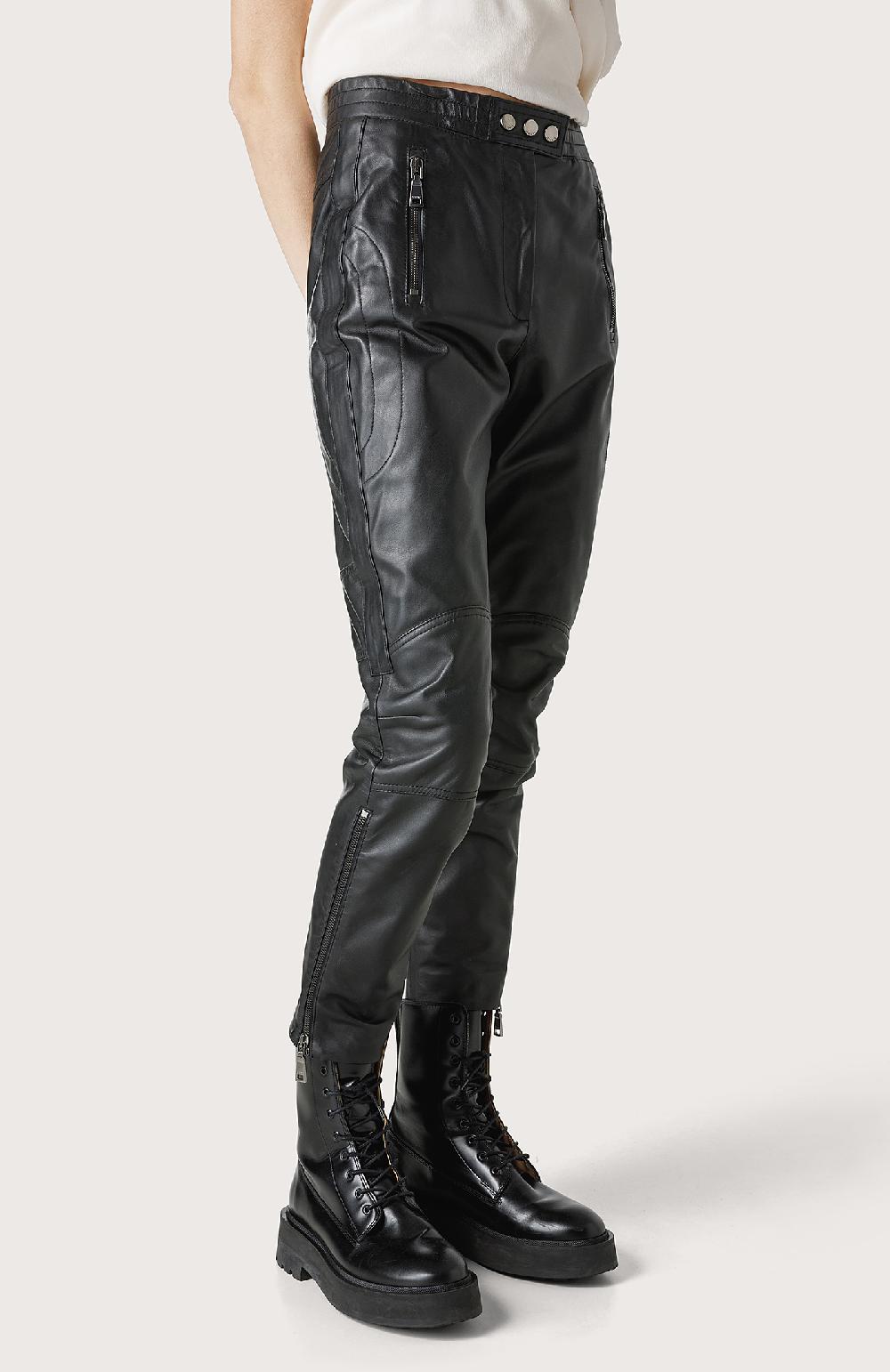 Seventy Pantalone in pelle stile bikers - Col. Nero Presa