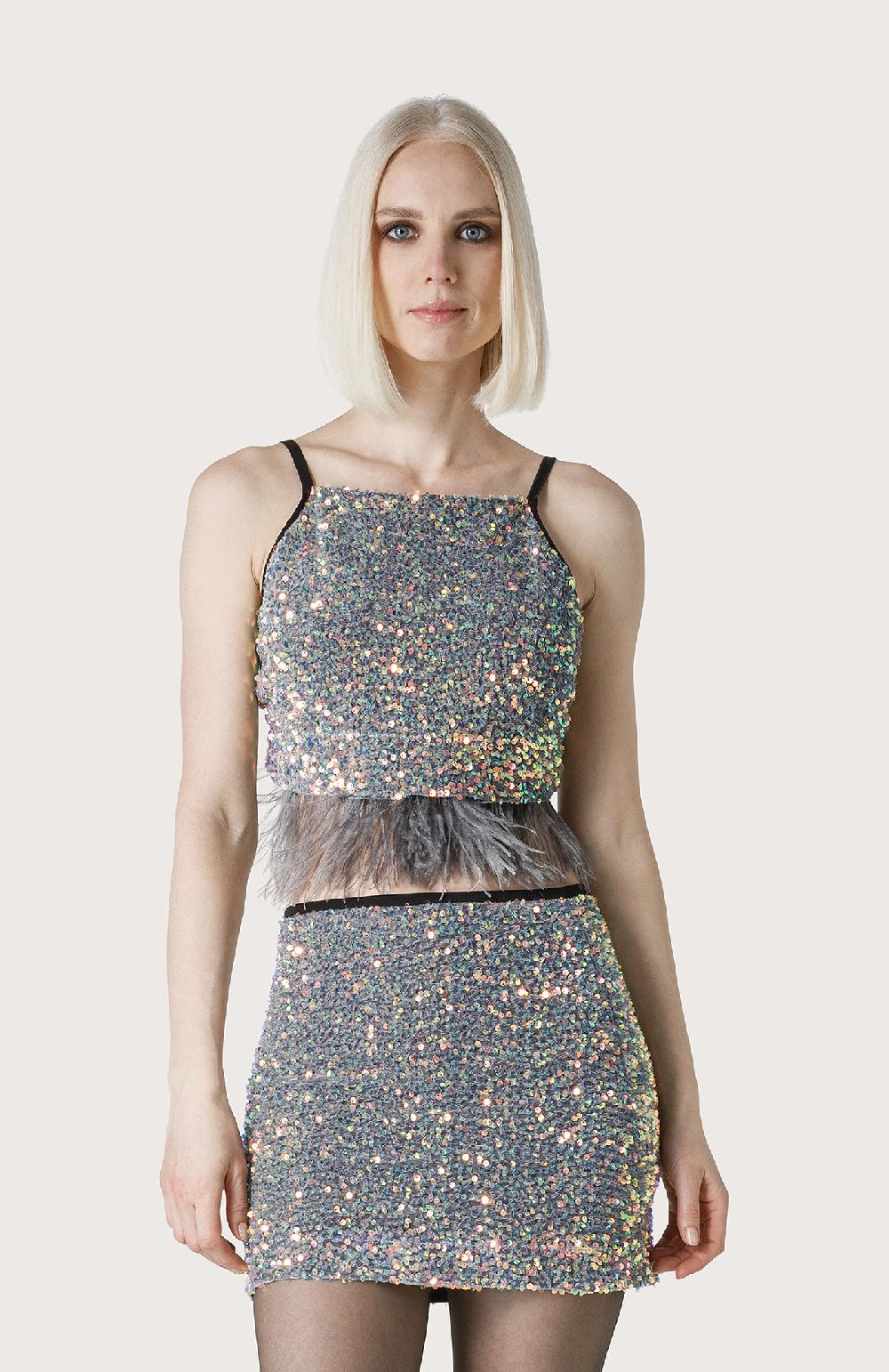Seventy Top corto con piume - Col. Grigio Outlet