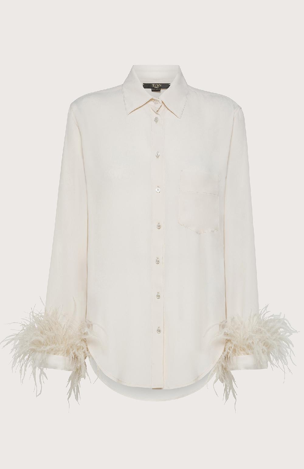 Seventy Camicia con piume - Col. Bianco Vendita Calda