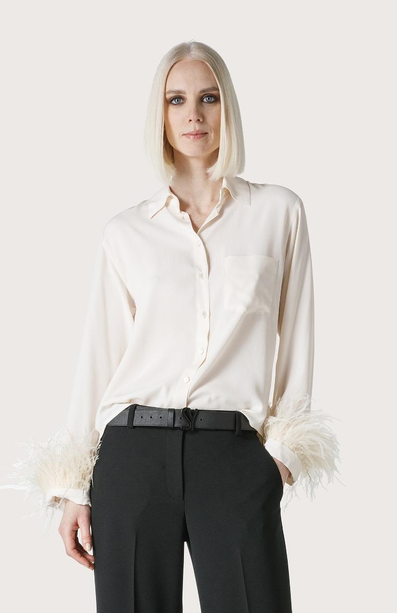 Seventy Camicia con piume - Col. Bianco Vendita Calda