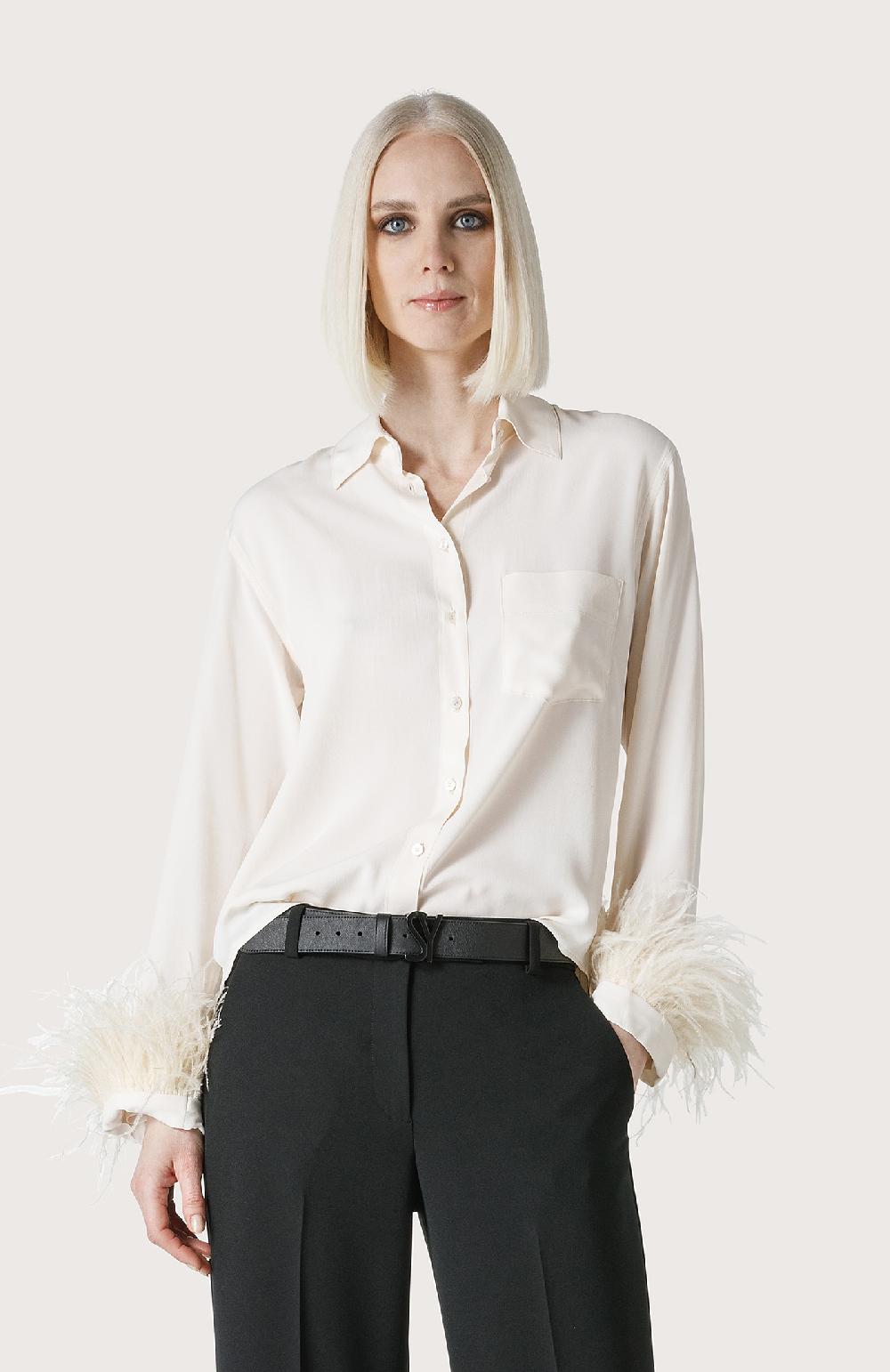 Seventy Camicia con piume - Col. Bianco Vendita Calda