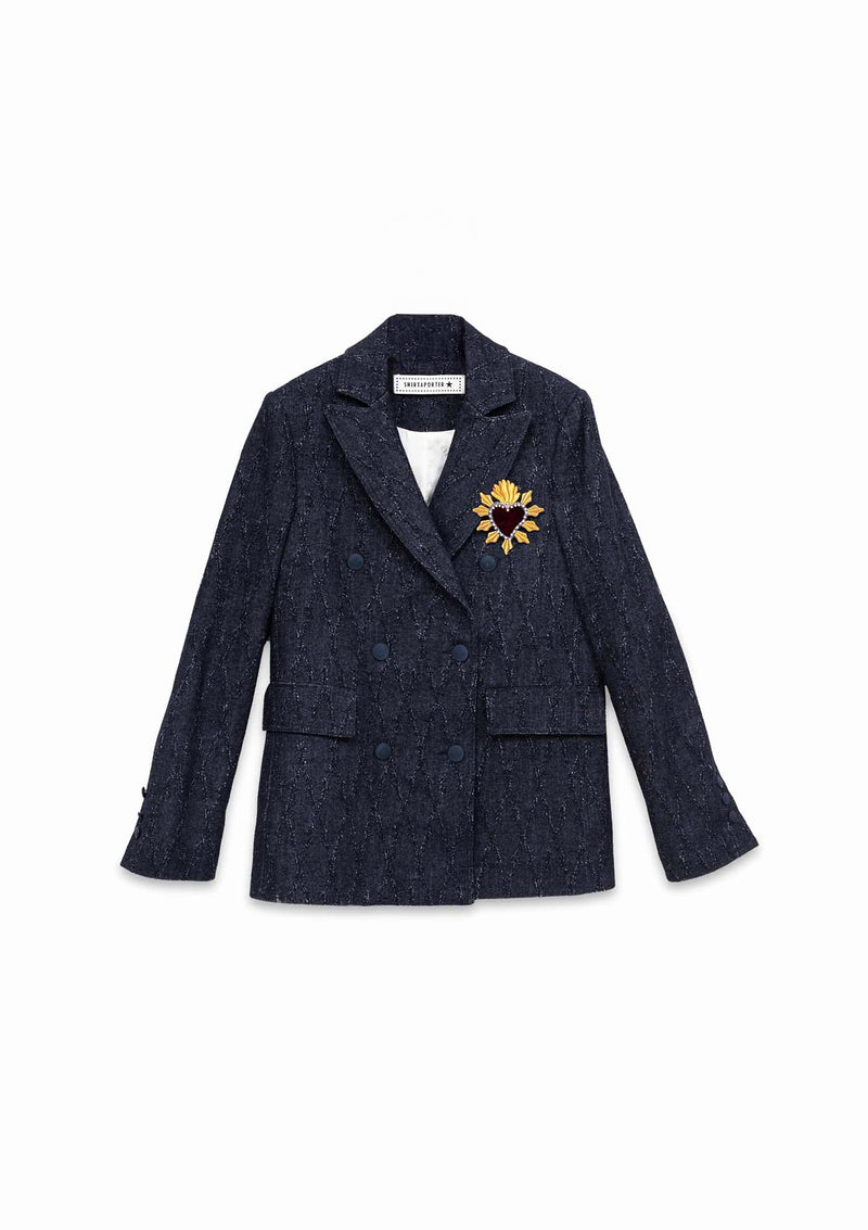Shirtaporter Blazer Doppiopetto in Denim Jacquard Sconti VIP