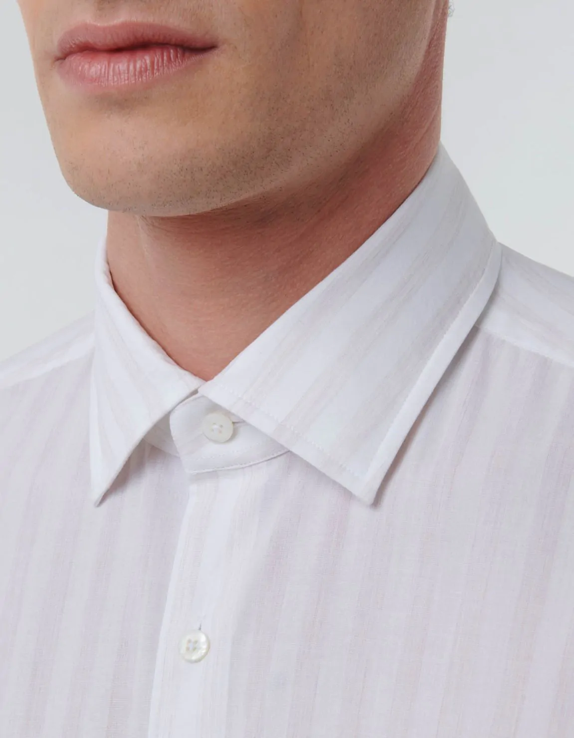 Xacus Camicia Collo italiano aperto Righe Popeline Beige
