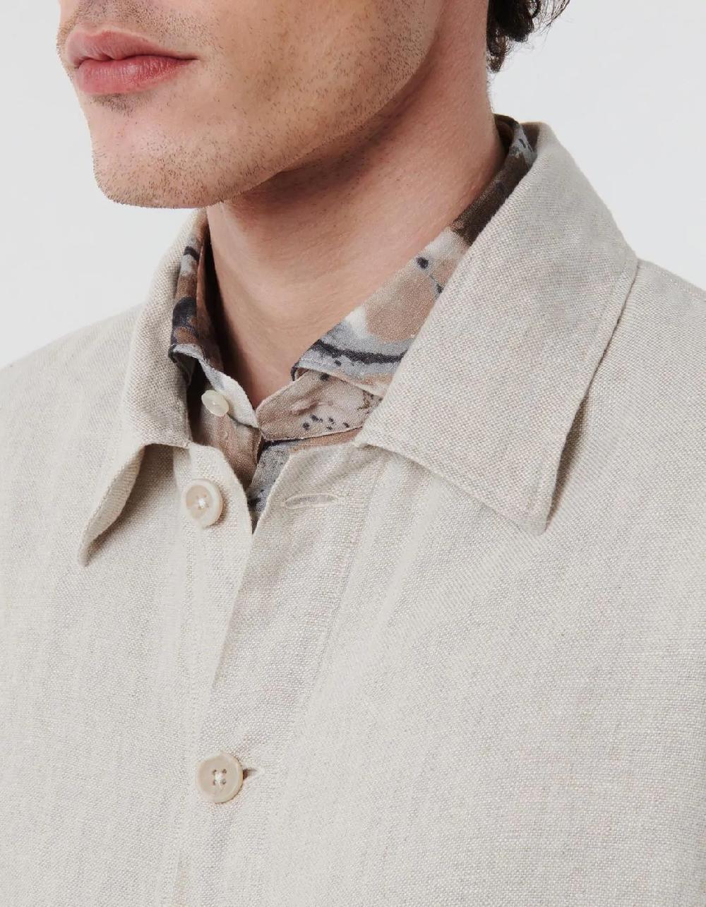 Xacus Camicia Collo italiano Tinta Unita Lino Beige