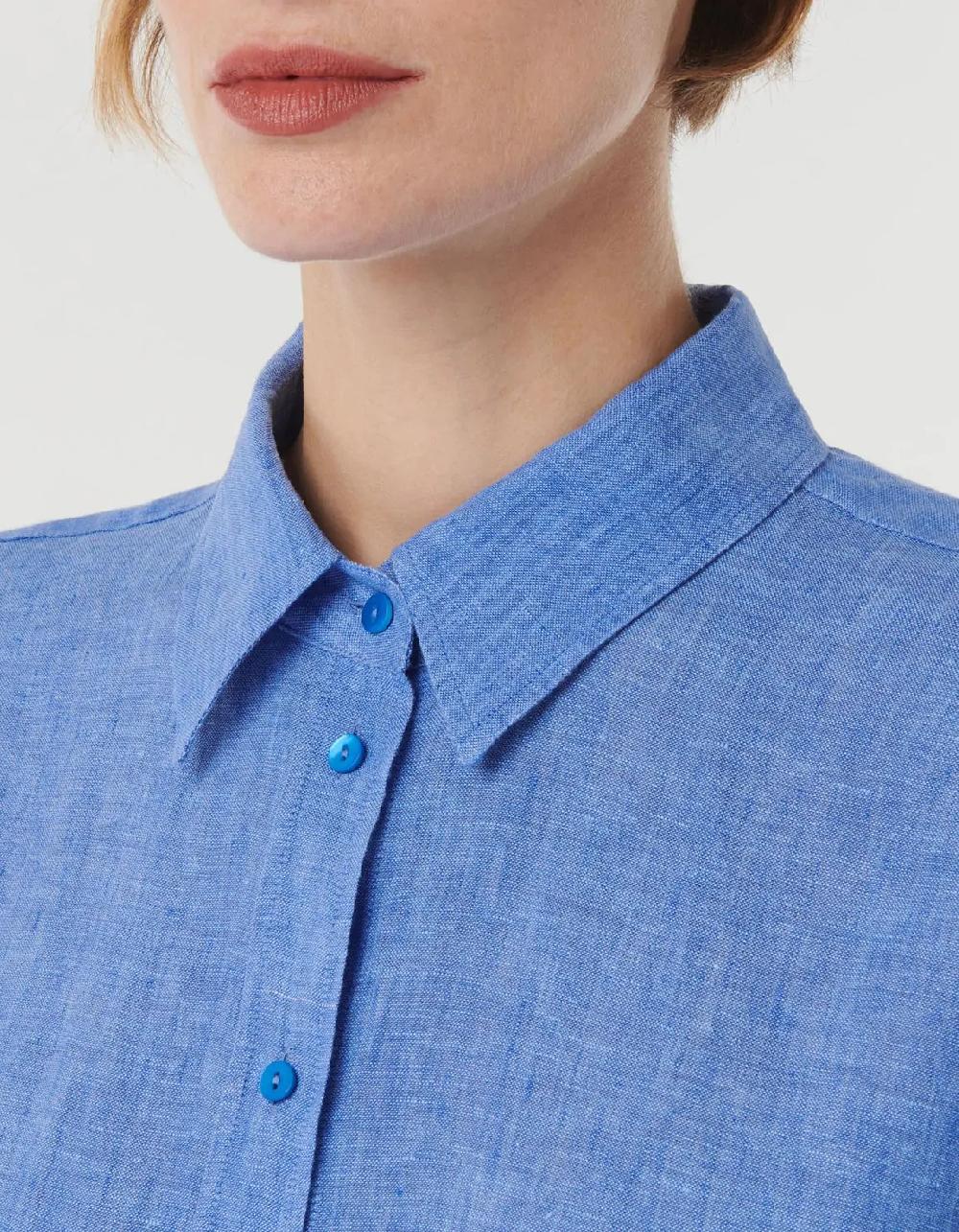 Xacus Camicia Celeste scuro Lino Tinta Unita