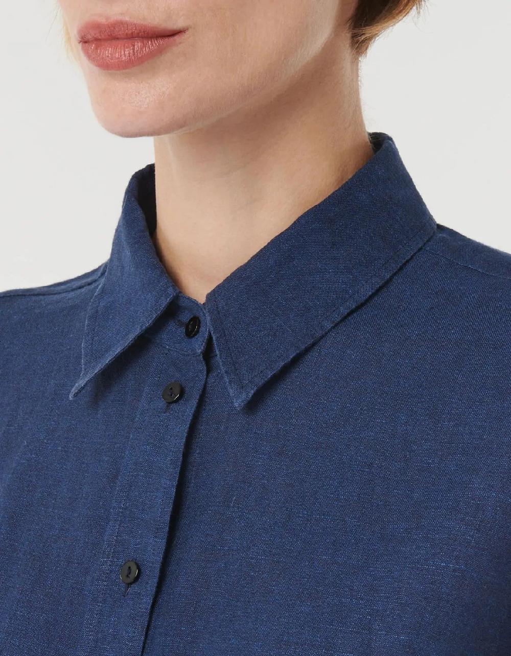 Xacus Camicia Blu navy Lino Tinta Unita