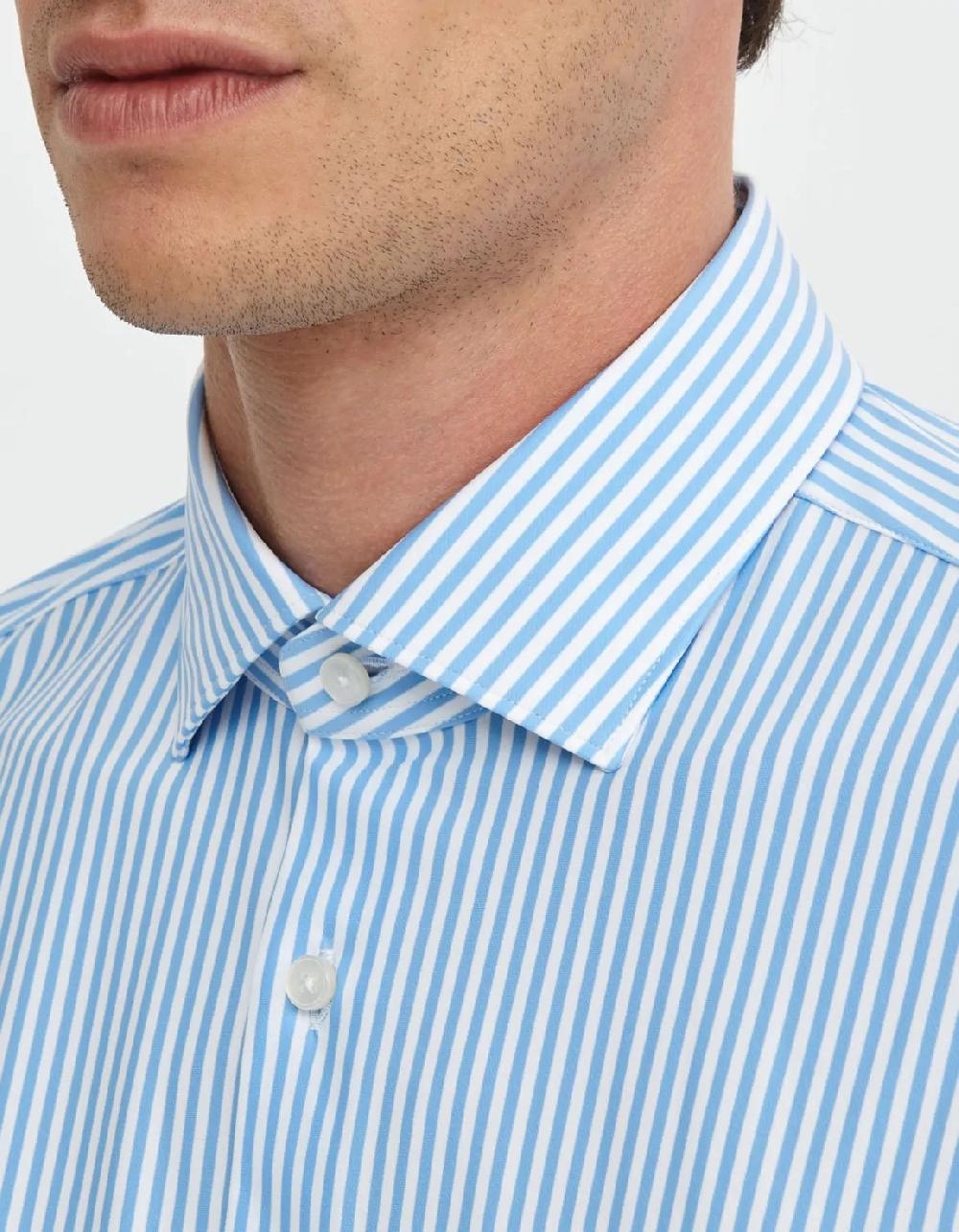 Xacus Camicia Collo francese piccolo Righe Twill Celeste chiaro Ritorno libero