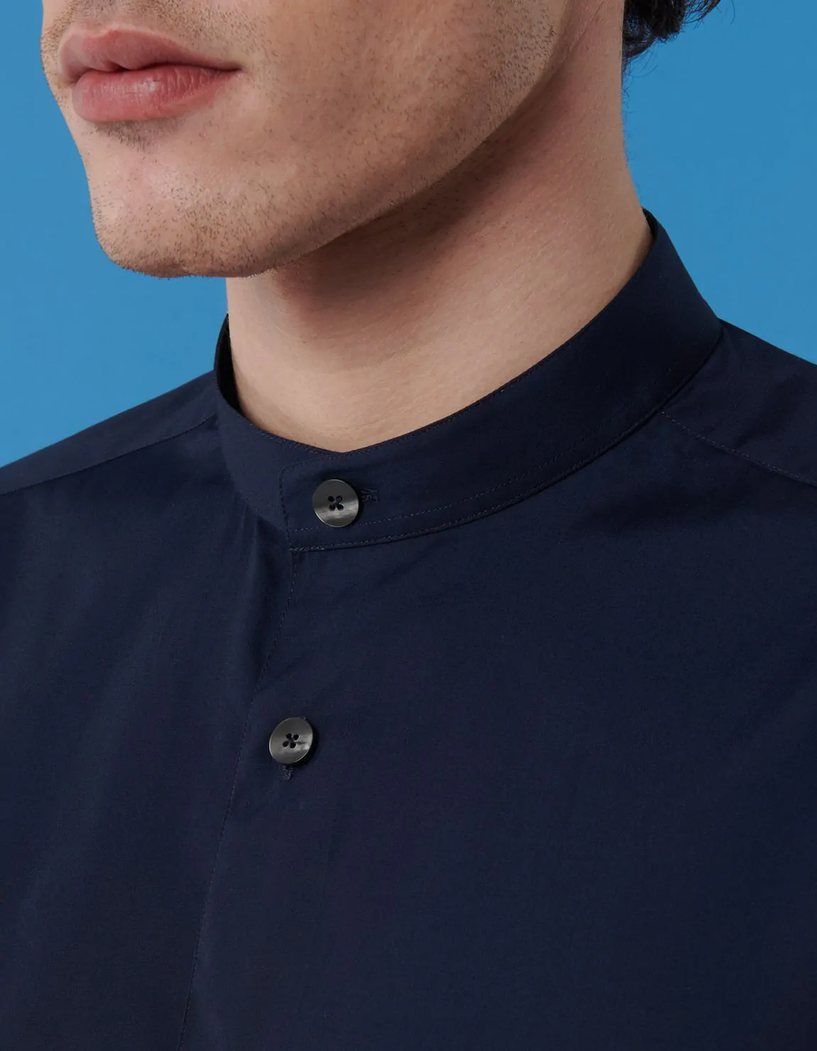 Xacus Camicia Collo coreano Tinta Unita Popeline Blu scuro 2025