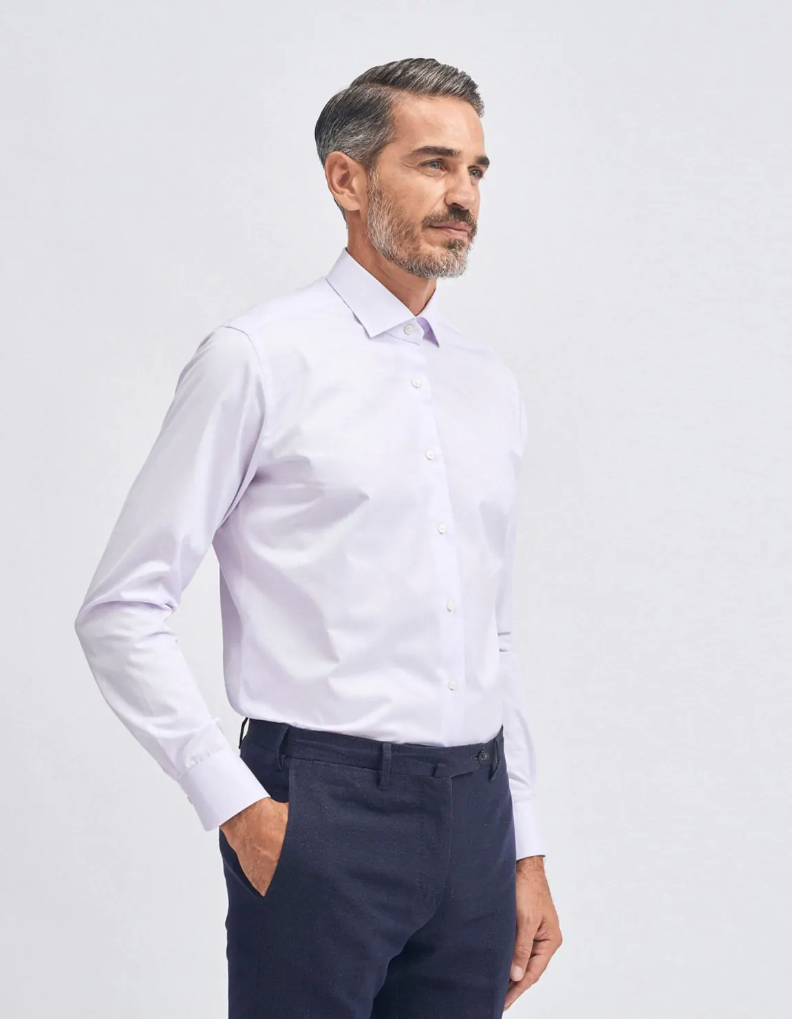 Xacus Camicia Collo francese piccolo Tinta Unita Twill Lilla Spedizione Gratuita