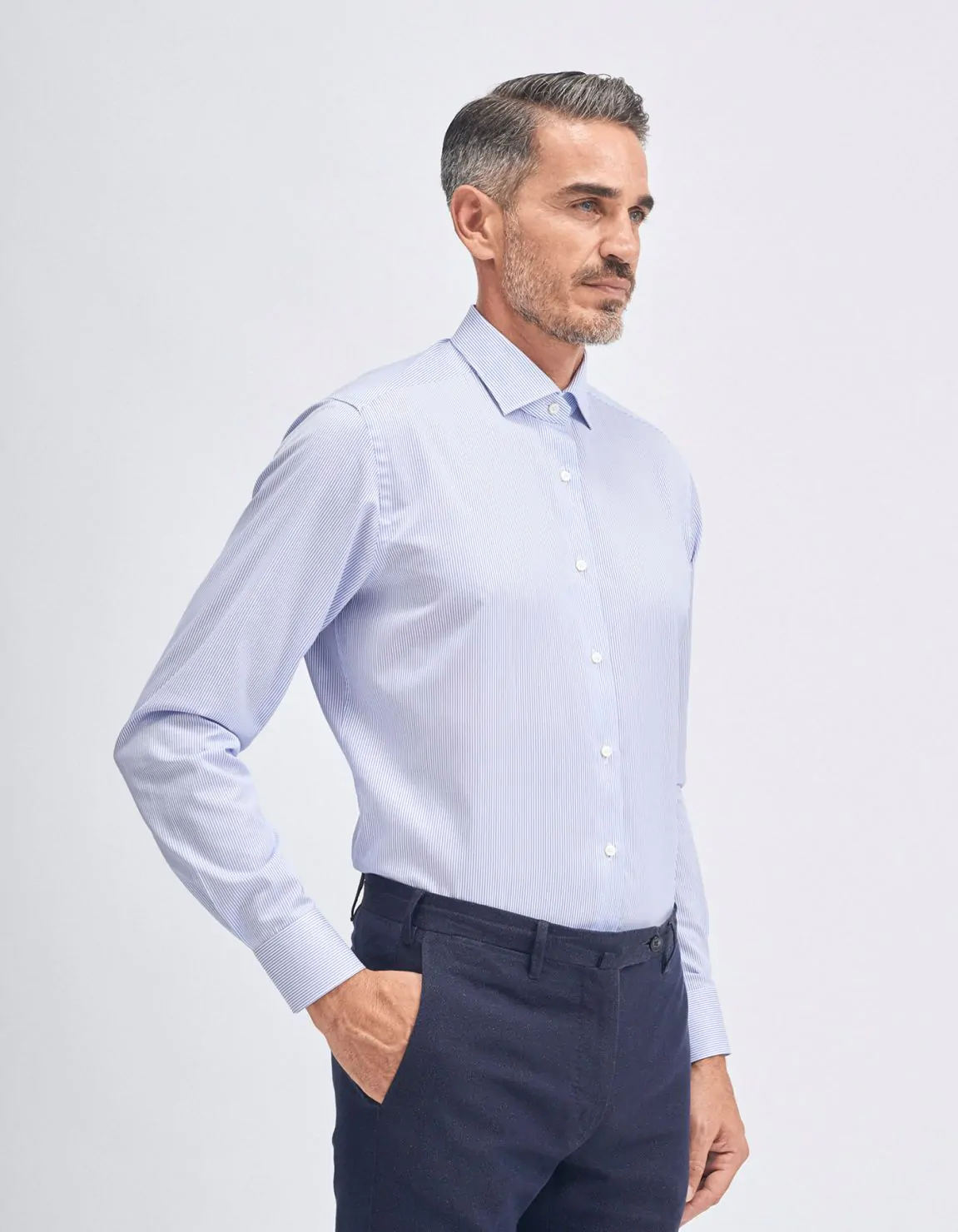 Xacus Camicia Collo francese piccolo Righe Twill Celeste Affare Del Giorno