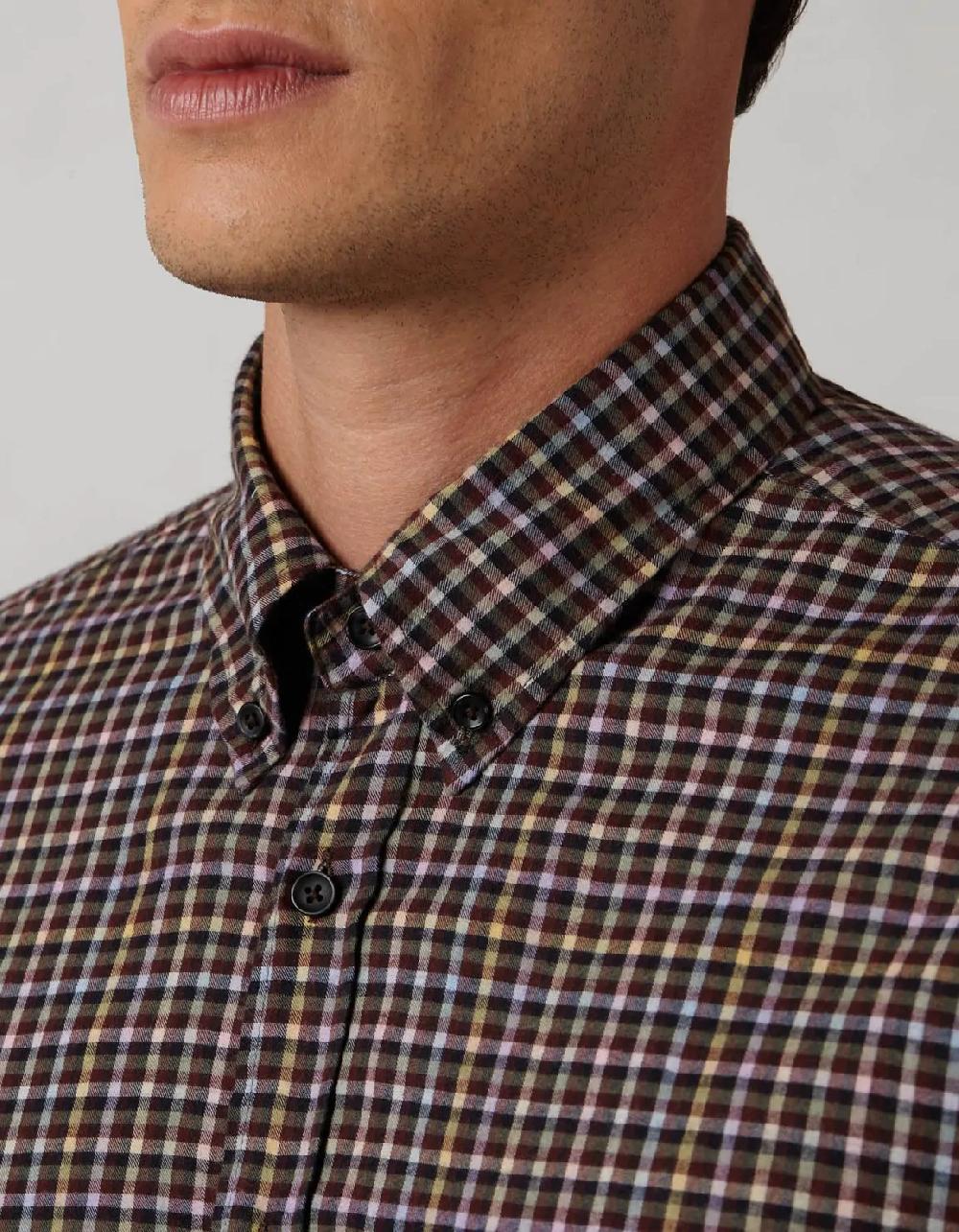 Xacus Camicia Collo button down Quadri Tela Marrone Lightning offer
