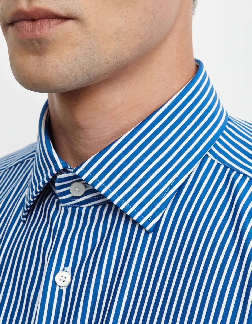 Xacus Camicia Collo italiano Righe Twill Blu Ultimo giorno