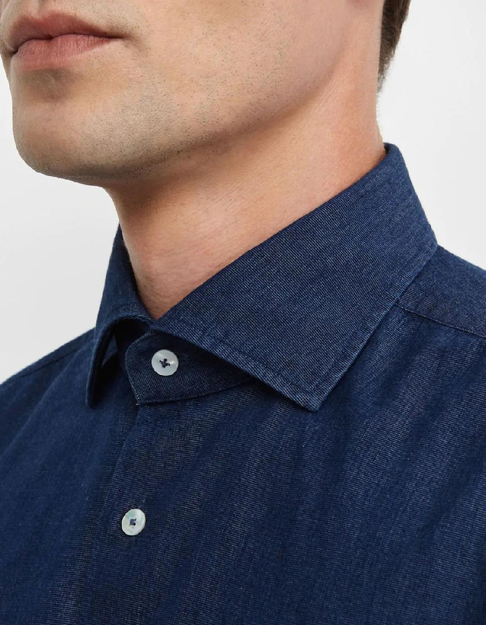 Xacus Camicia Collo francese Tinta Unita Indaco Blue jeans Enormi sconti
