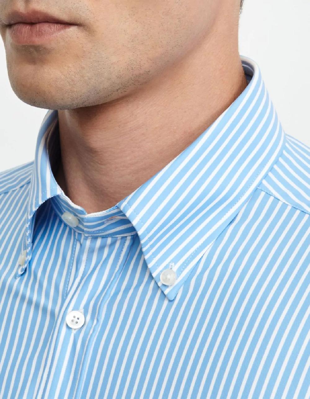 Xacus Camicia Collo button down Righe Twill Celeste bianco Italy