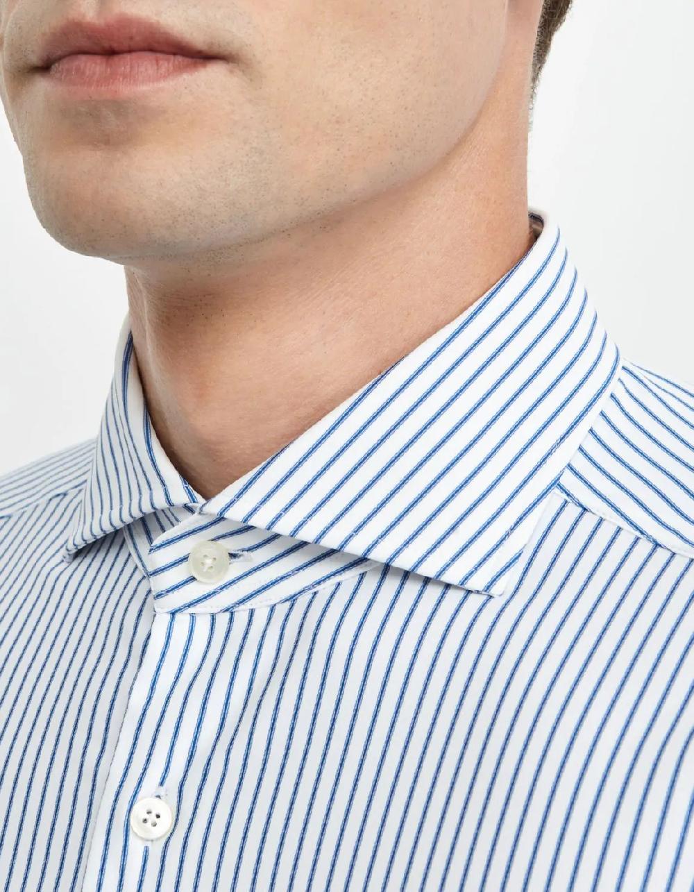 Xacus Camicia Collo francese Righe Twill Blu bianco Italia
