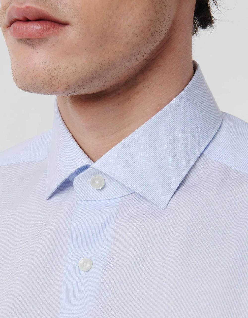 Xacus Camicia Collo francese piccolo Righe Twill Celeste Qualità Garantita